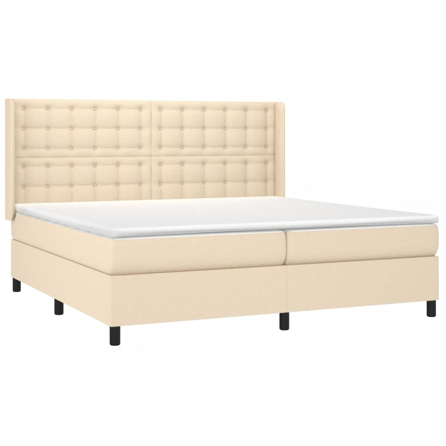 Boxspring Met Matras En Led Stof Kleurig Crème 200 x 200 cm Knopen