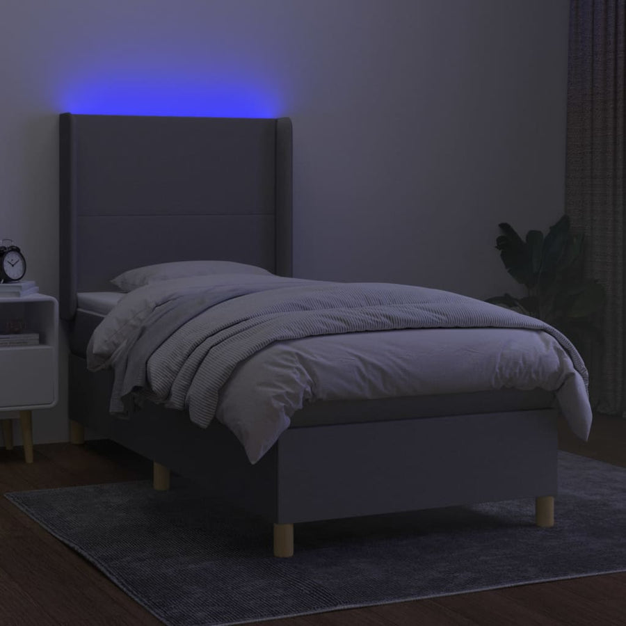 Boxspring Met Matras En Led Stof Lichtgrijs 80 x 200 cm Effen ontwerp