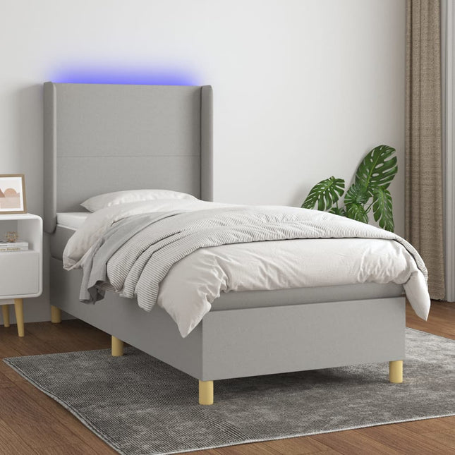 Boxspring Met Matras En Led Stof Lichtgrijs 80 x 200 cm Effen ontwerp