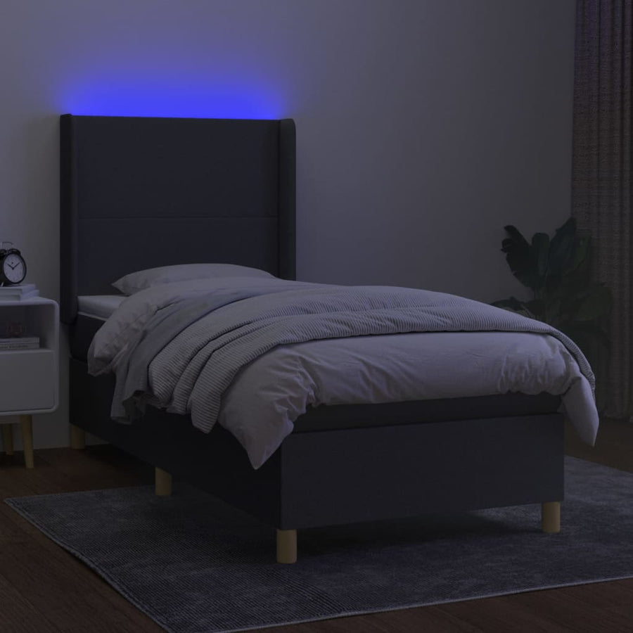 Boxspring Met Matras En Led Stof Donkergrijs 80 x 200 cm Effen ontwerp