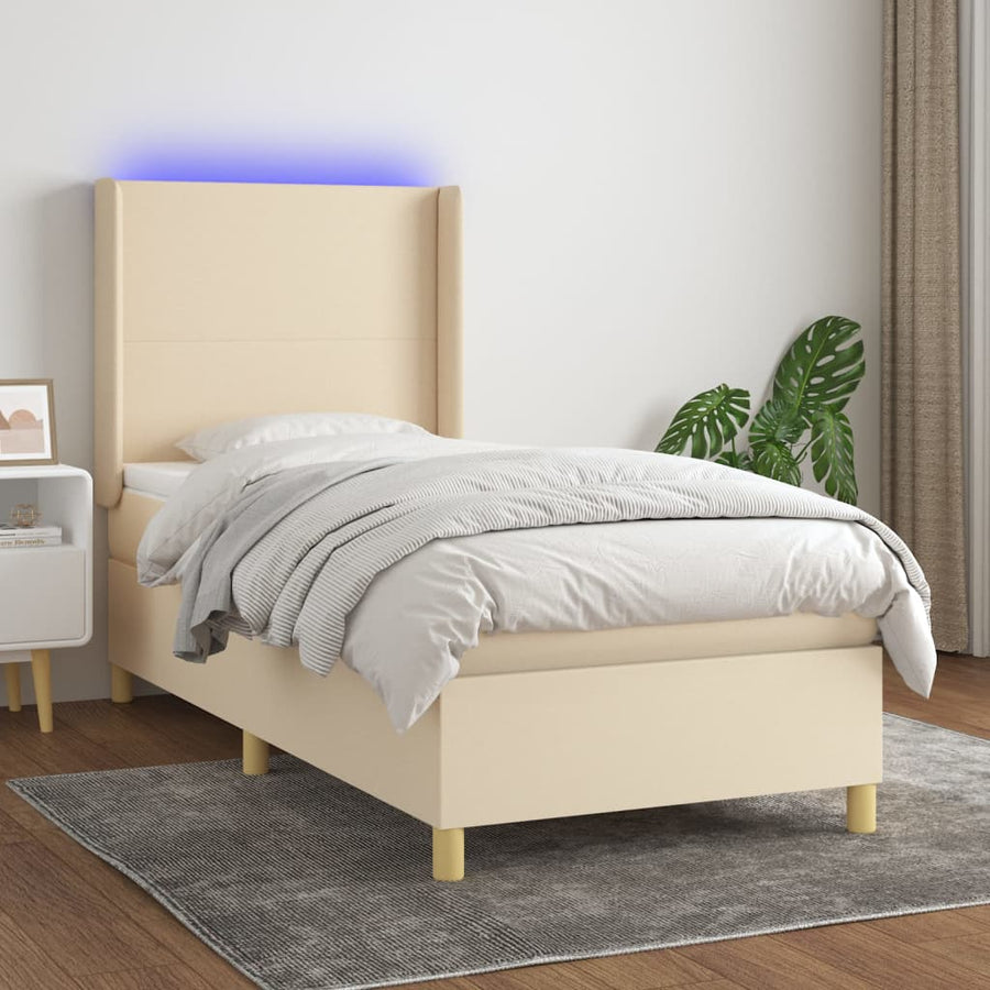 Boxspring met matras en LED stof crèmekleurig 80x200 cm 80 x 200 cm Effen ontwerp