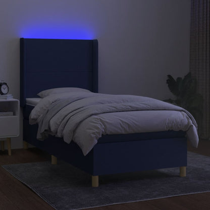 Boxspring Met Matras En Led Stof Blauw 80X200 Cm Blauw 80 x 200 cm Effen ontwerp