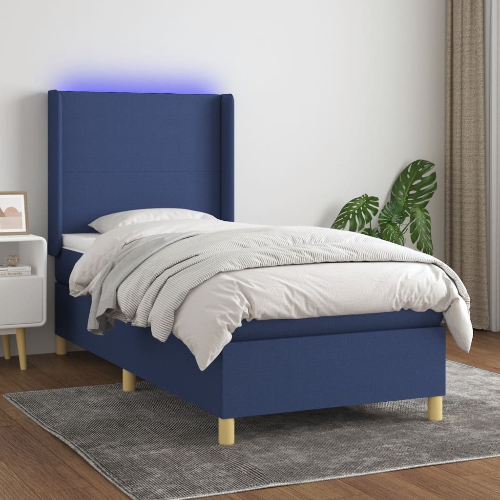 Boxspring Met Matras En Led Stof Blauw 80X200 Cm Blauw 80 x 200 cm Effen ontwerp