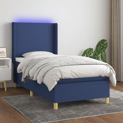Boxspring Met Matras En Led Stof Blauw 80X200 Cm Blauw 80 x 200 cm Effen ontwerp