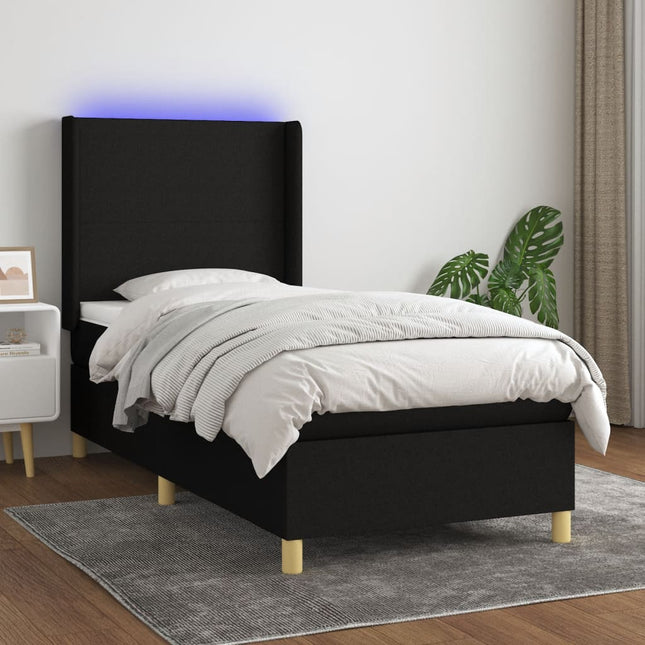 Boxspring Met Matras En Led Stof Zwart 90 x 190 cm Effen ontwerp