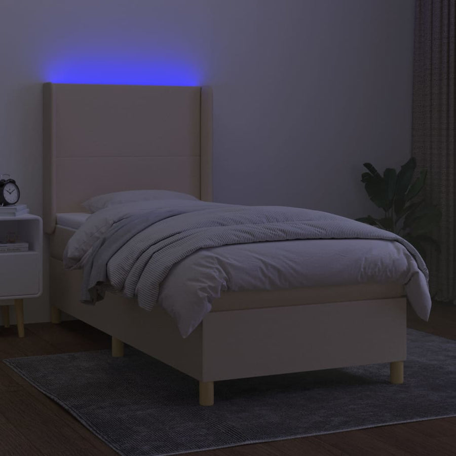 Boxspring met matras en LED stof crèmekleurig 90x190 cm 90 x 190 cm Effen ontwerp
