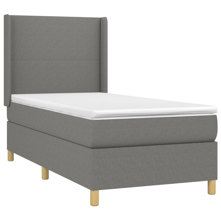 Boxspring Met Matras En Led Stof Donkergrijs 90 x 200 cm Effen ontwerp