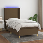 Box spring with mattress and LED fabric dark brown 80x200 cm