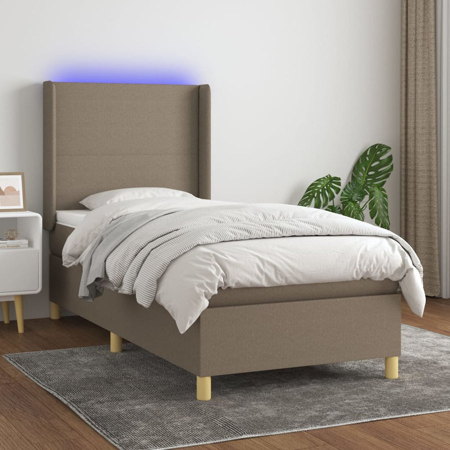 Boxspring met matras en LED stof taupe 80x200 cm 90 x 200 cm Effen ontwerp