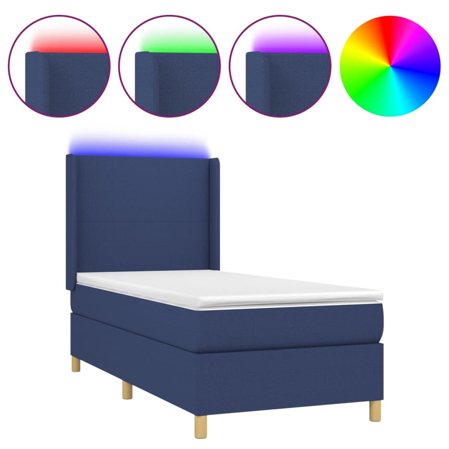 Boxspring Met Matras En Led Stof Blauw 90 x 200 cm Effen ontwerp