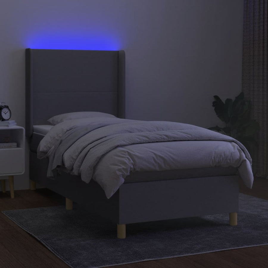 Boxspring Met Matras En Led Stof Lichtgrijs 100 x 200 cm Effen ontwerp
