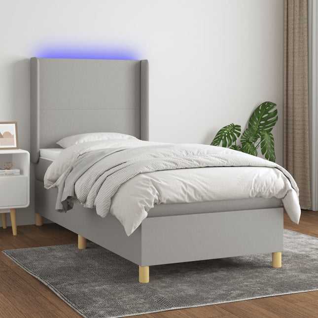 Boxspring Met Matras En Led Stof Lichtgrijs 100 x 200 cm Effen ontwerp