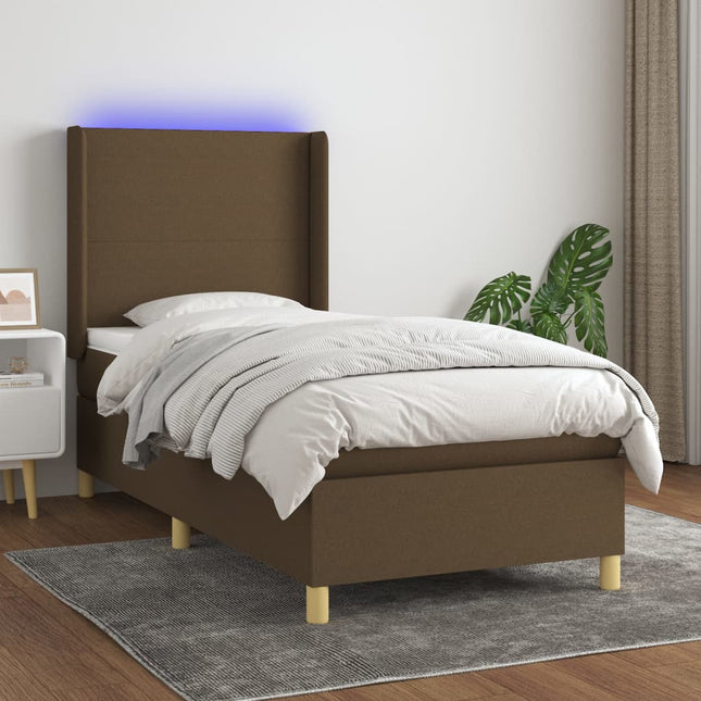 Boxspring Met Matras En Led Stof Donkerbruin 100 x 200 cm Effen ontwerp