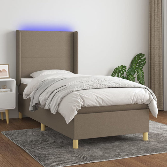 Boxspring met matras en LED stof taupe 100x200 cm 100 x 200 cm Effen ontwerp