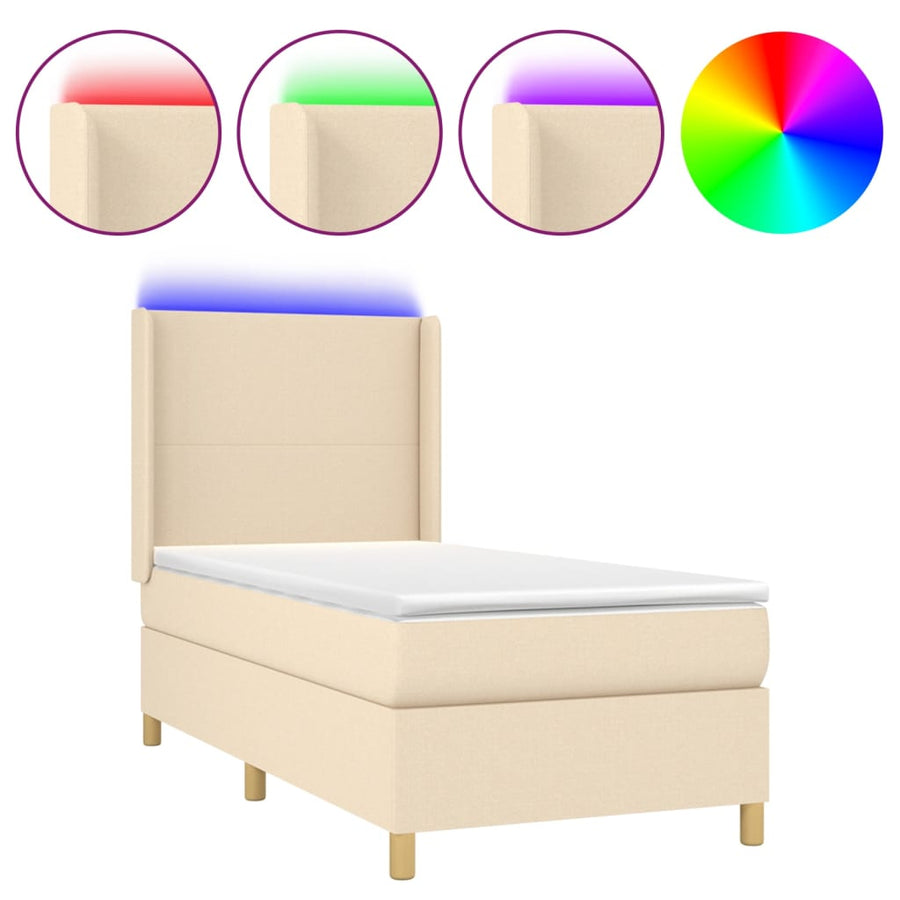 Boxspring met matras en LED stof crèmekleurig 100x200 cm 100 x 200 cm Crème