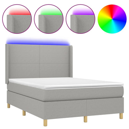 Boxspring Met Matras En Led Stof Lichtgrijs 140 x 190 cm Effen ontwerp
