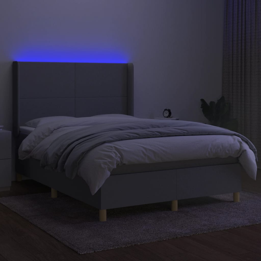Boxspring Met Matras En Led Stof Lichtgrijs 140 x 190 cm Effen ontwerp