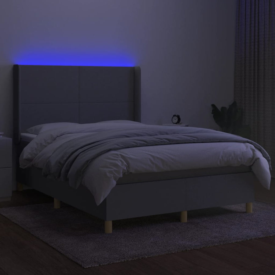 Boxspring Met Matras En Led Stof Lichtgrijs 140 x 190 cm Effen ontwerp
