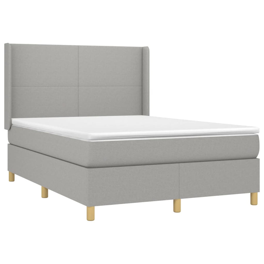 Boxspring Met Matras En Led Stof Lichtgrijs 140 x 190 cm Effen ontwerp