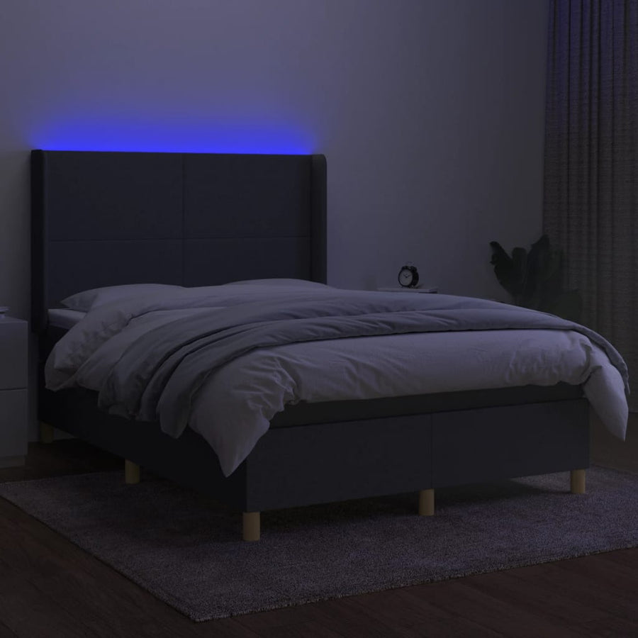 Boxspring Met Matras En Led Stof Donkergrijs 140 x 190 cm Effen ontwerp