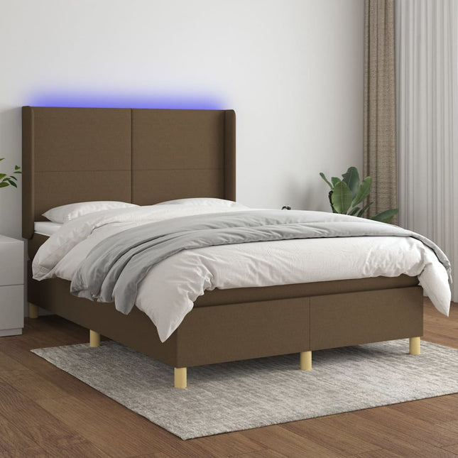 Boxspring Met Matras En Led Stof Donkerbruin 140X190 Cm