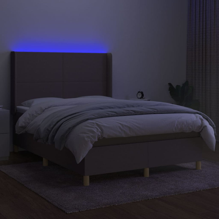 Boxspring met matras en LED stof taupe 140x190 cm 140 x 190 cm Effen ontwerp