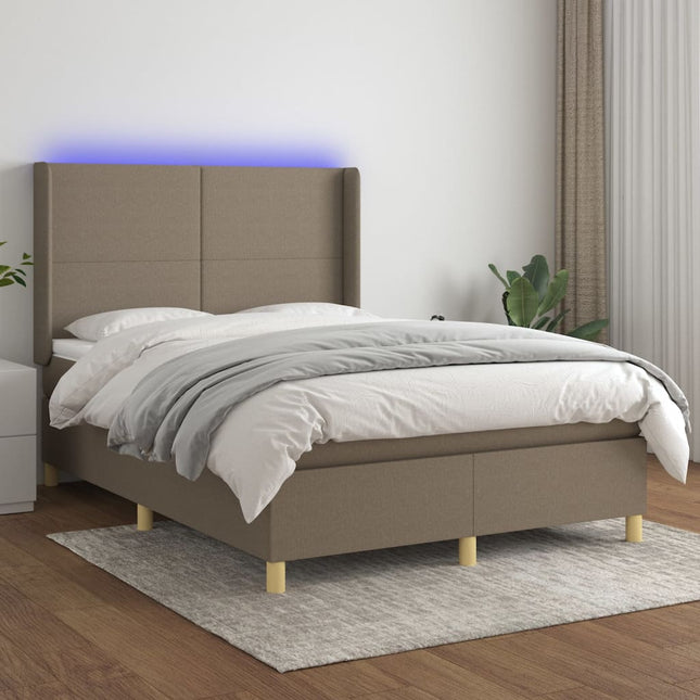 Boxspring met matras en LED stof taupe 140x190 cm 140 x 190 cm Effen ontwerp