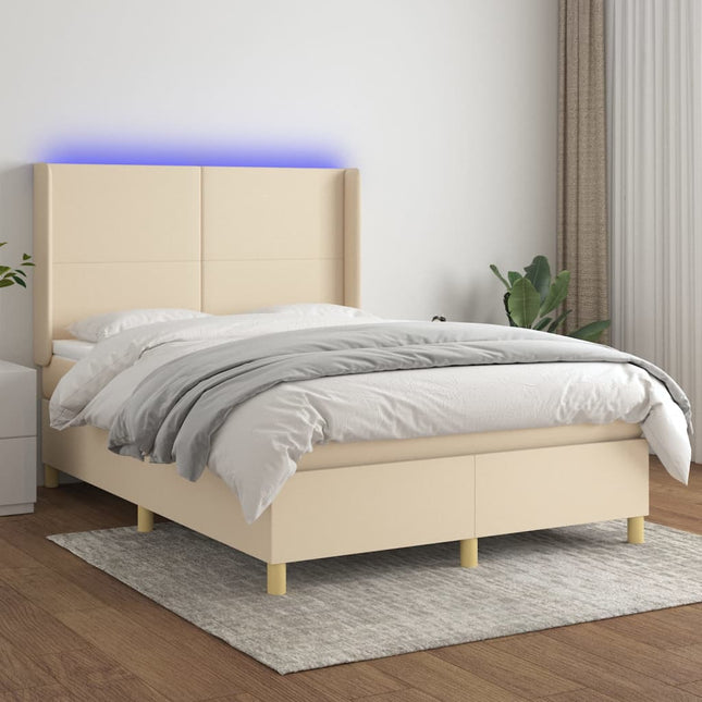 Boxspring met matras en LED stof crèmekleurig 140x190 cm 140 x 190 cm Crème