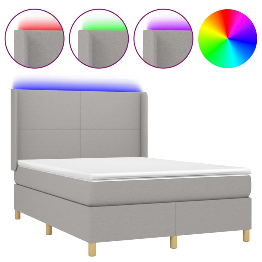 Boxspring Met Matras En Led Stof Lichtgrijs 140 x 200 cm Effen ontwerp