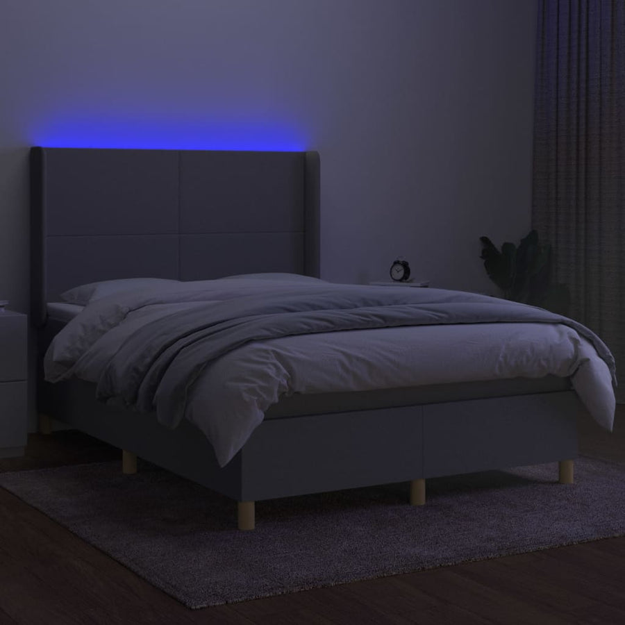 Boxspring Met Matras En Led Stof Lichtgrijs 140 x 200 cm Effen ontwerp