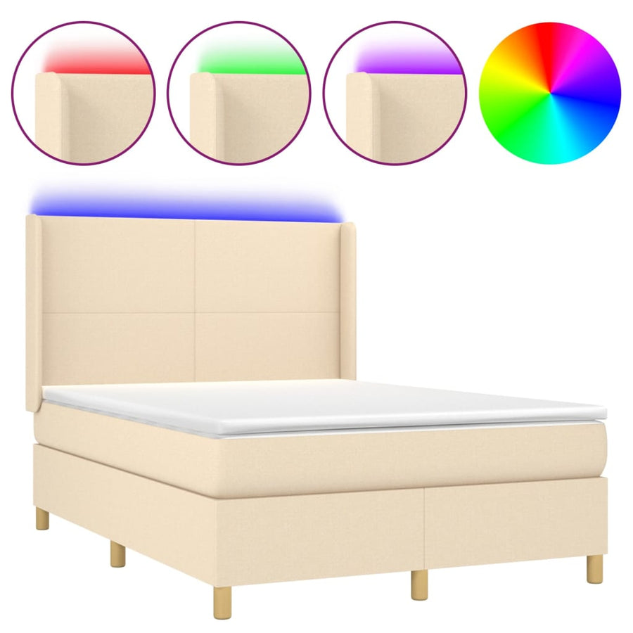 Boxspring met matras en LED stof crèmekleurig 140x200 cm 140 x 200 cm Crème