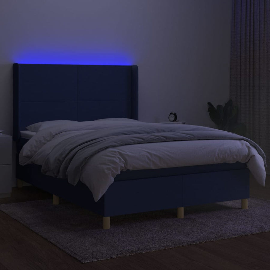 Boxspring Met Matras En Led Stof Blauw 140 x 200 cm Effen ontwerp