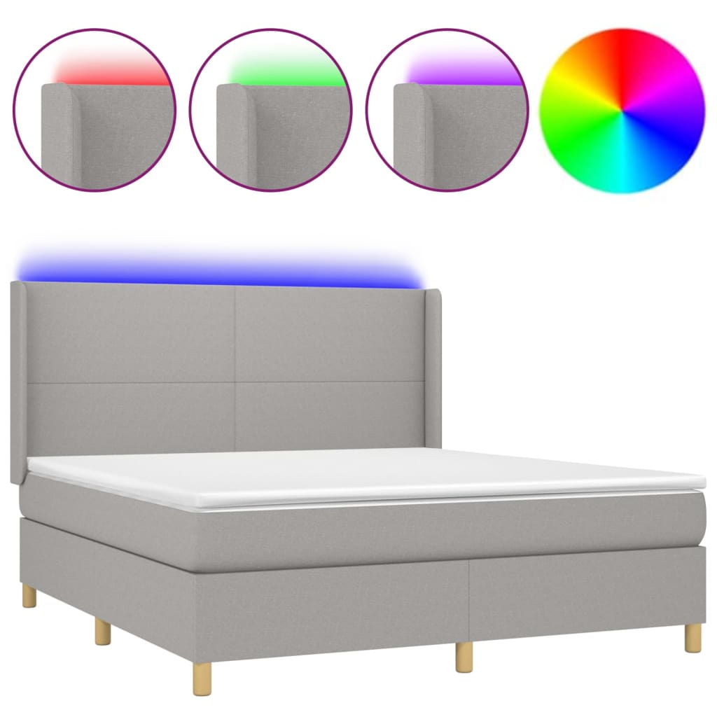 Boxspring Met Matras En Led Stof Lichtgrijs 160 x 200 cm Effen ontwerp
