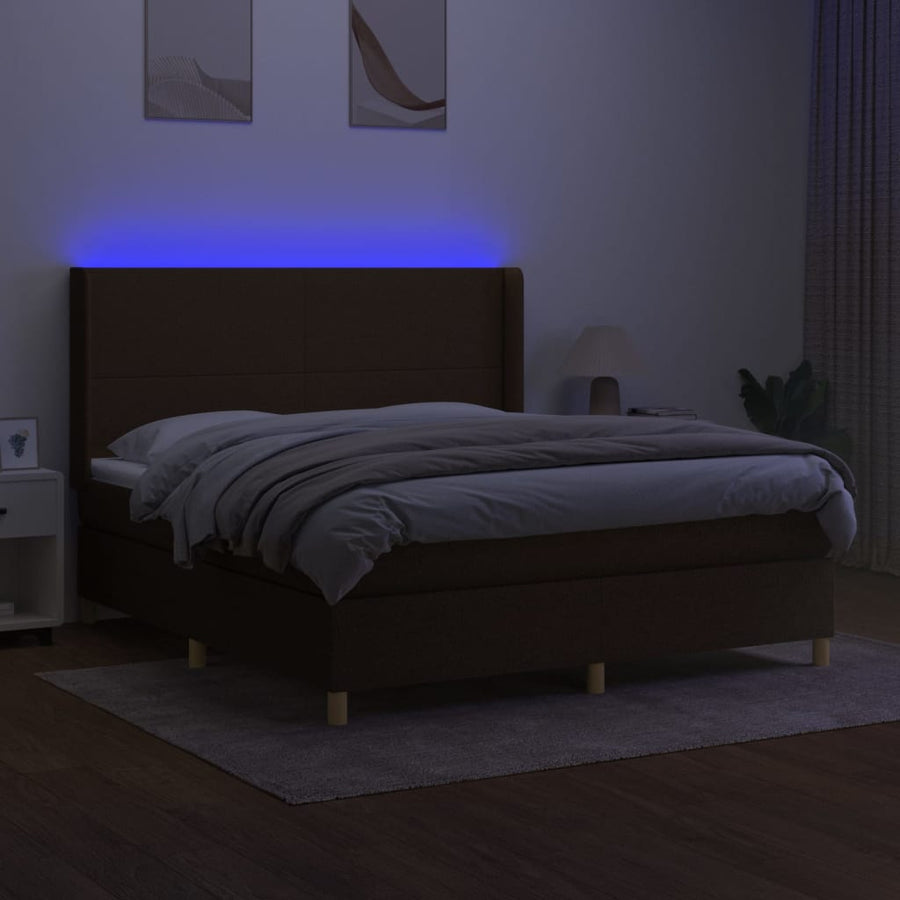 Boxspring Met Matras En Led Stof Donkerbruin 160 x 200 cm Effen ontwerp