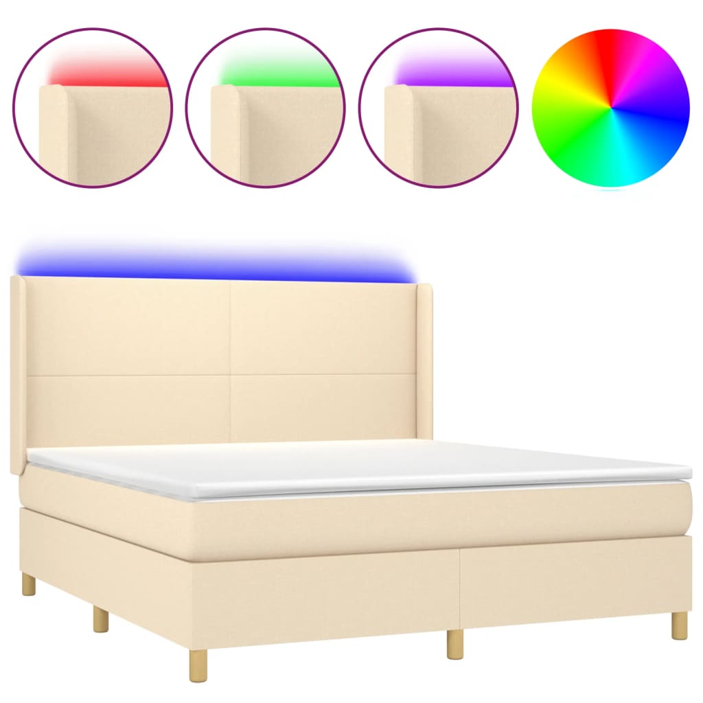 Boxspring Met Matras En Led Stof Kleurig Crème 160 x 200 cm Effen ontwerp