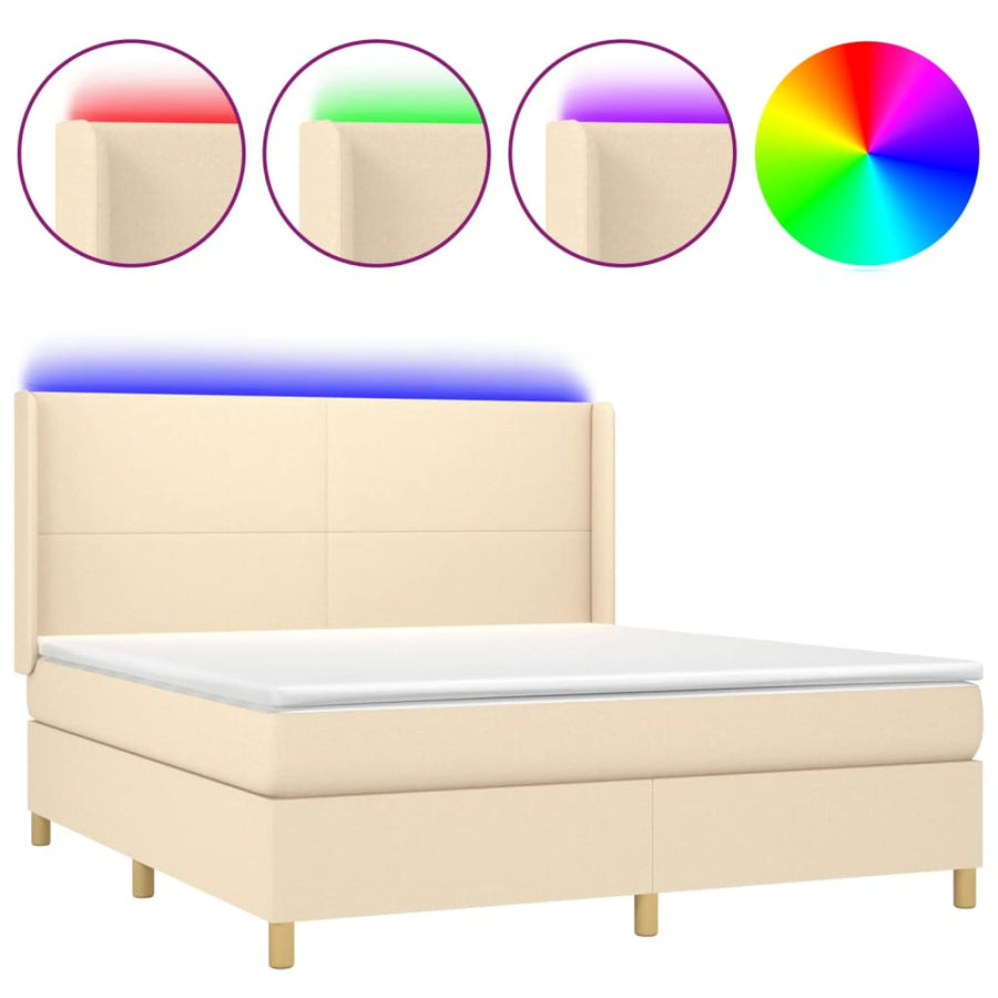 Boxspring Met Matras En Led Stof Kleurig Crème 160 x 200 cm Effen ontwerp