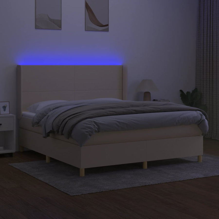 Boxspring Met Matras En Led Stof Kleurig Crème 160 x 200 cm Effen ontwerp