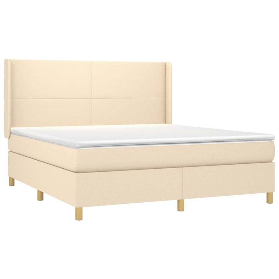 Boxspring Met Matras En Led Stof Kleurig Crème 160 x 200 cm Effen ontwerp