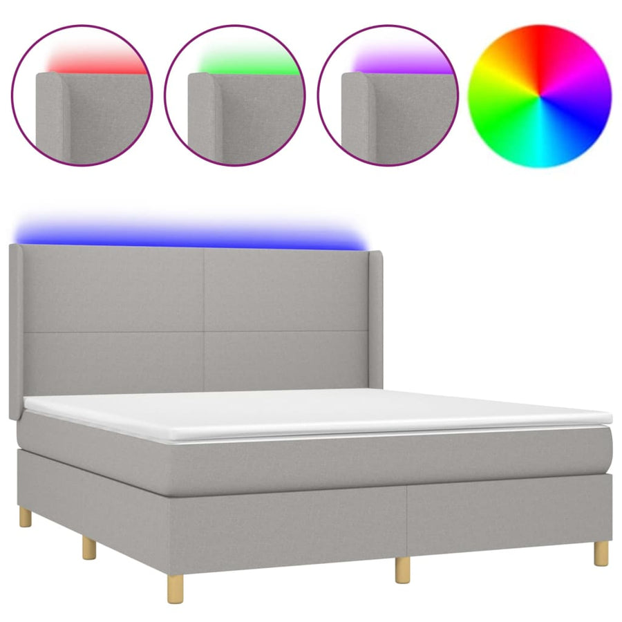 Boxspring Met Matras En Led Stof Lichtgrijs 180 x 200 cm Effen ontwerp