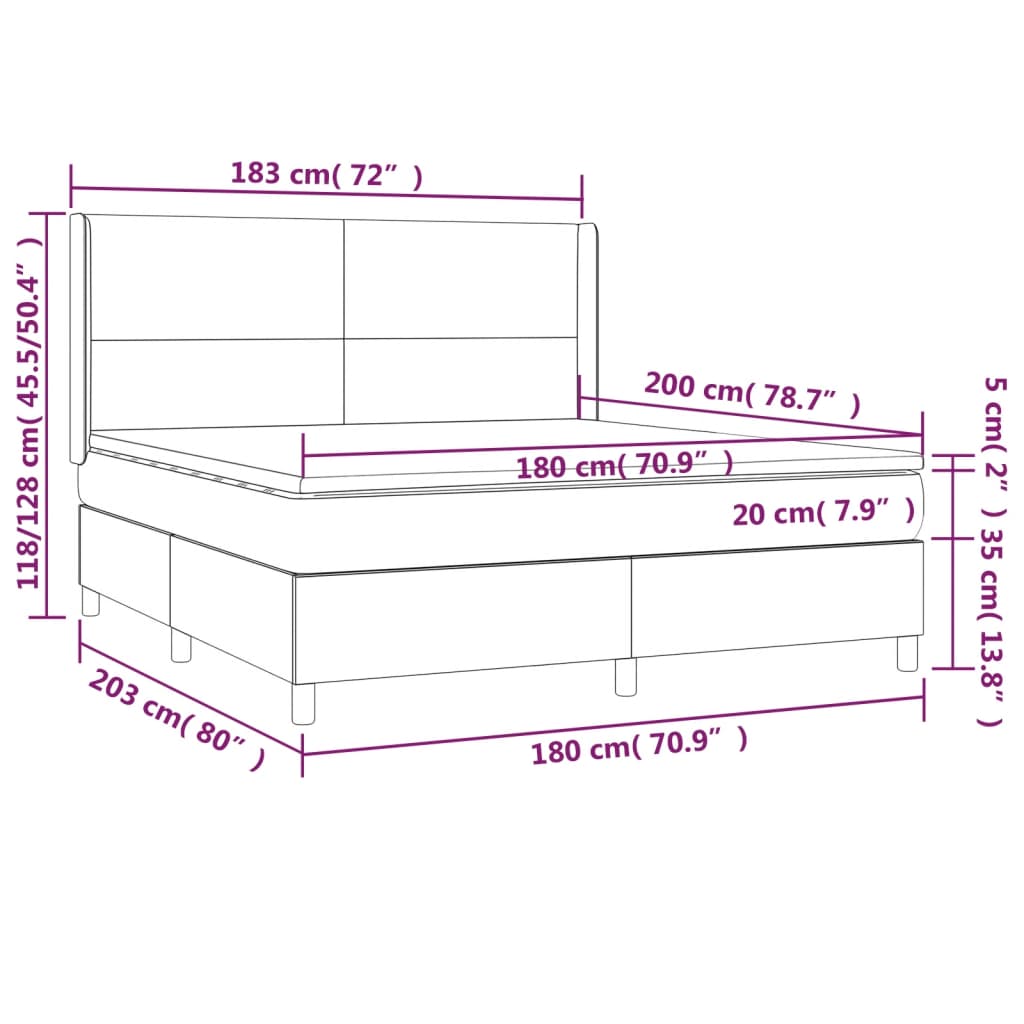 Boxspring Met Matras En Led Stof Donkergrijs 180 x 200 cm Effen ontwerp