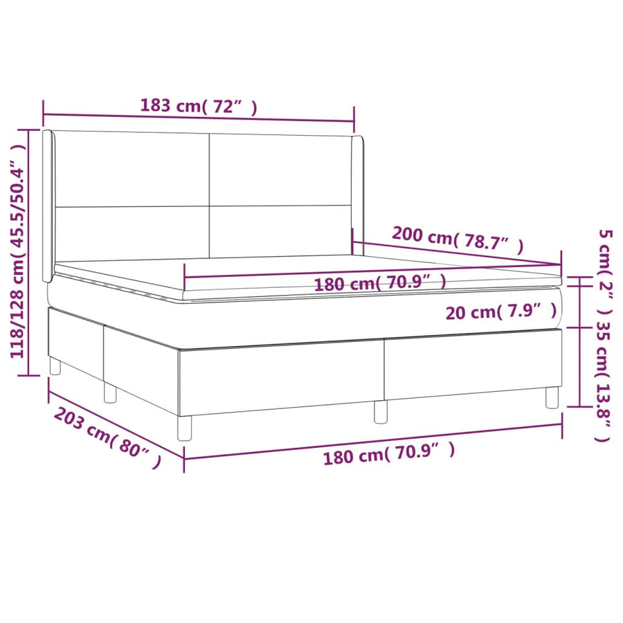 Boxspring Met Matras En Led Stof Donkergrijs 180 x 200 cm Effen ontwerp