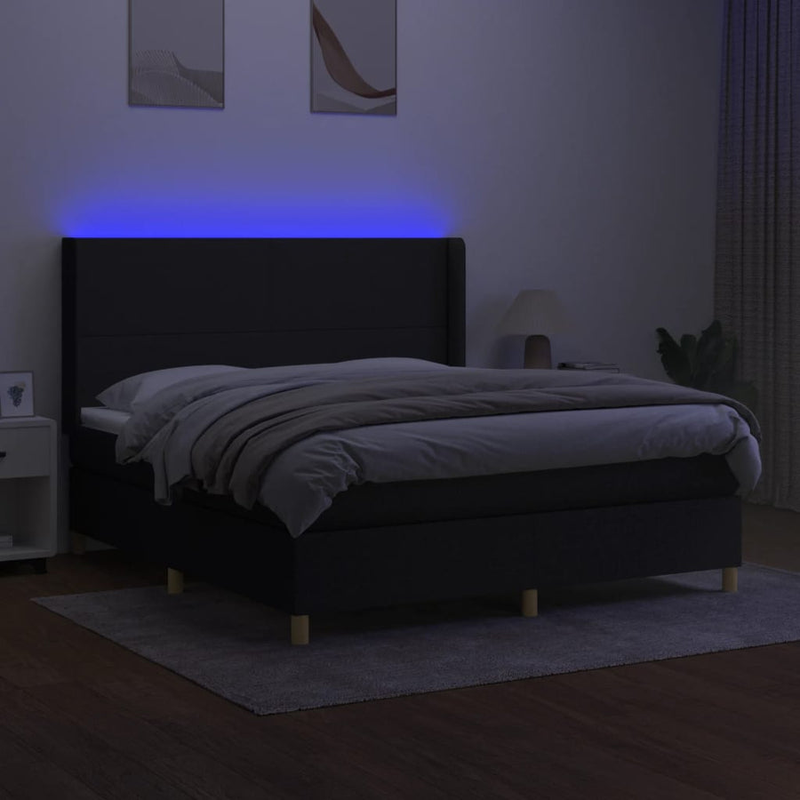 Boxspring Met Matras En Led Stof Zwart 180 x 200 cm Effen ontwerp