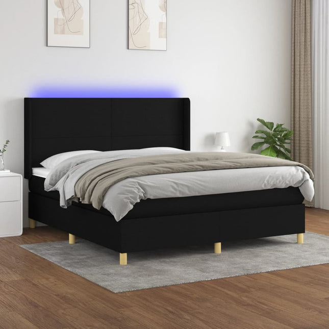 Boxspring Met Matras En Led Stof Zwart 180 x 200 cm Effen ontwerp