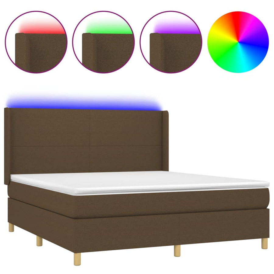 Boxspring Met Matras En Led Stof 180 x 200 cm Donkerbruin