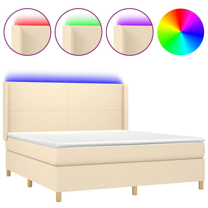 Boxspring Met Matras En Led Stof Crèmekleurig 180X200 Cm 180 x 200 cm Effen ontwerp