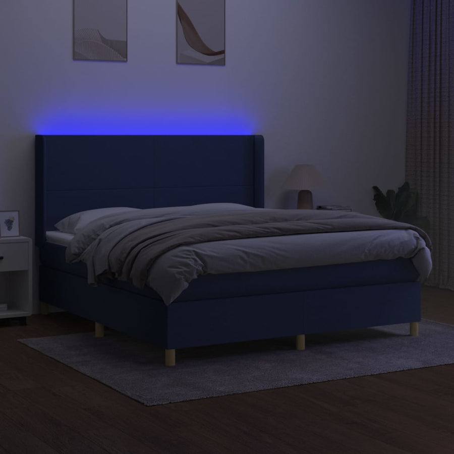 Boxspring Met Matras En Led Stof Blauw 180 x 200 cm Effen ontwerp