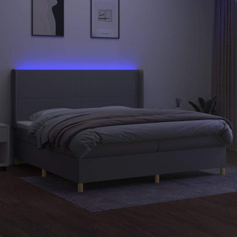 Boxspring Met Matras En Led Stof Lichtgrijs 200 x 200 cm Effen ontwerp