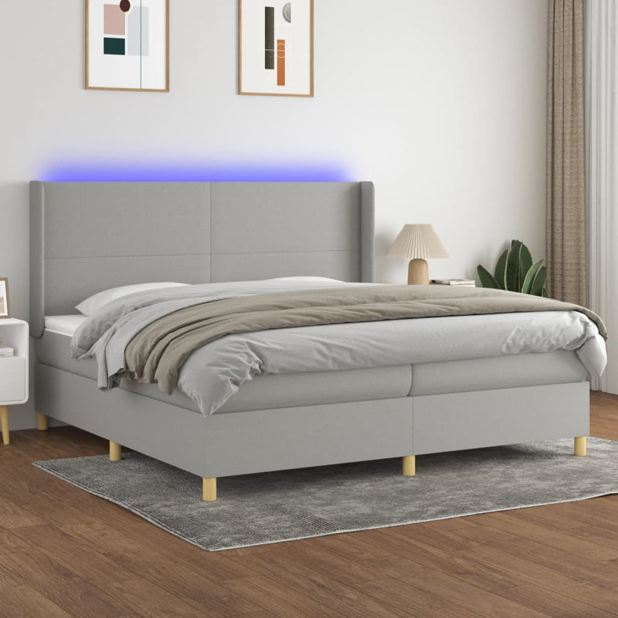 Boxspring Met Matras En Led Stof Lichtgrijs 200 x 200 cm Effen ontwerp