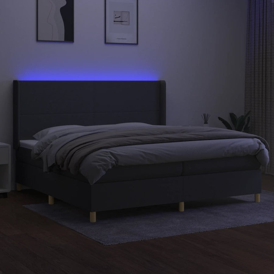Boxspring Met Matras En Led Stof Donkergrijs 200 x 200 cm Effen ontwerp