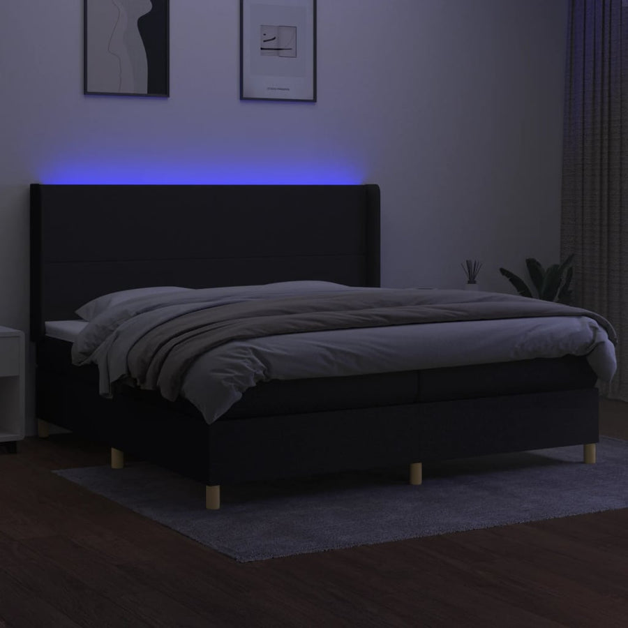 Boxspring Met Matras En Led Stof Zwart 200 x 200 cm Effen ontwerp